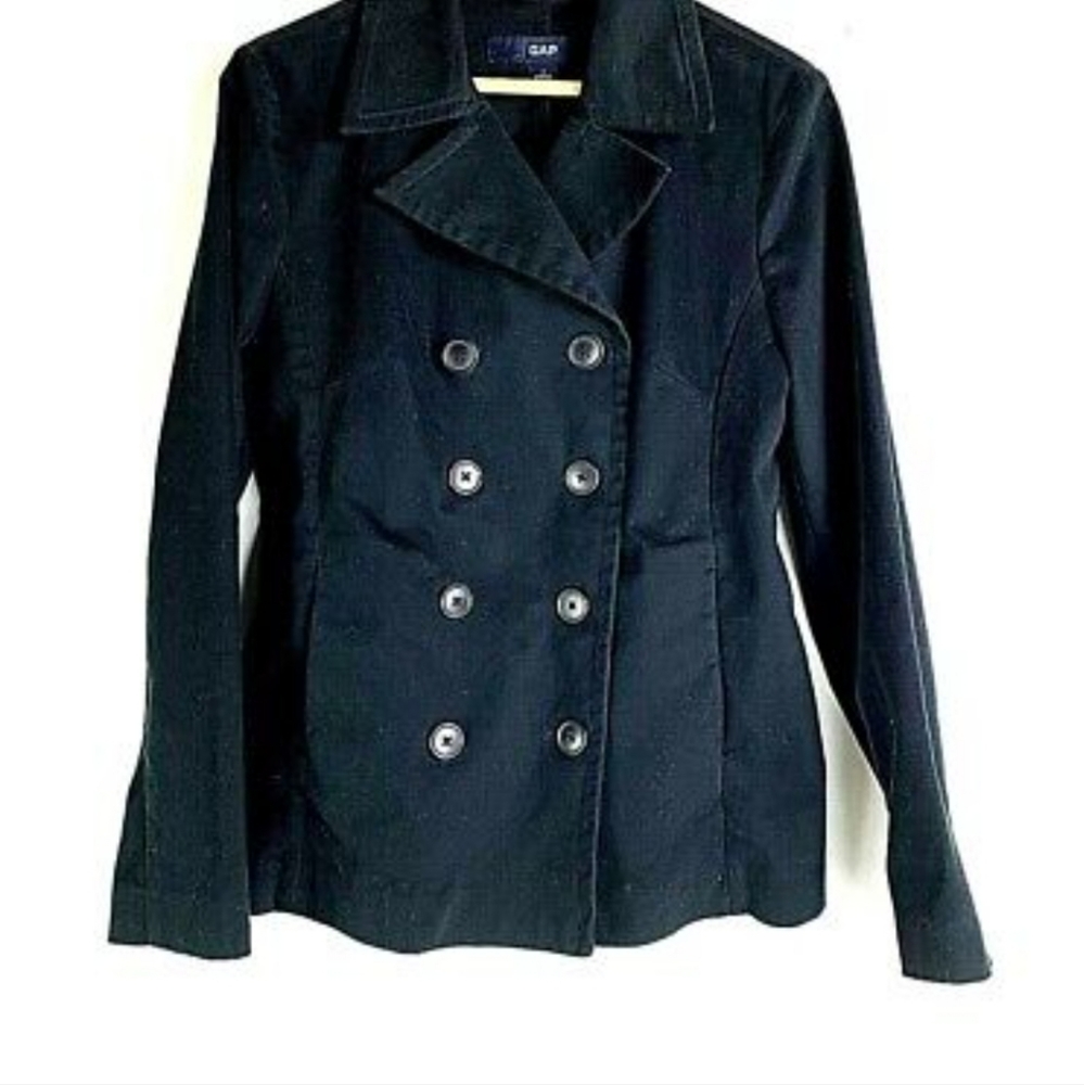 Vintage Gap NWOT HTF  Pitch Black Stretch Double Breasted Jacket - Picture 5 of 6